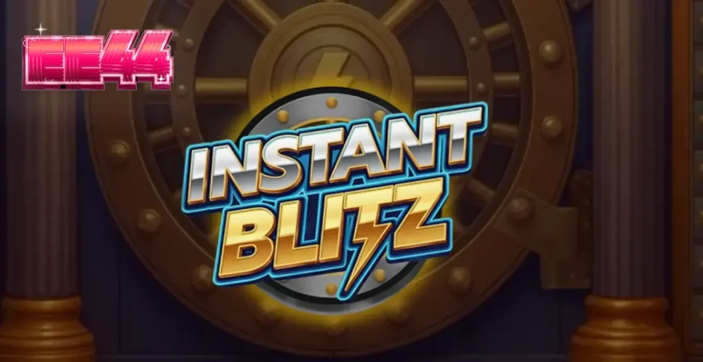 Interface neon e futurista do jogo Instant Blitz com símbolos de cofre e ouro
